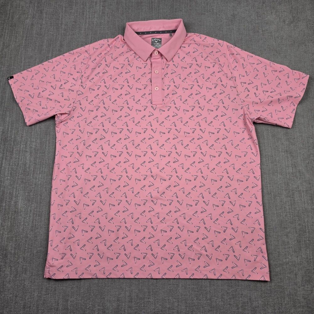 ​Callaway Opti-Dri Golf Polo Shirt Men XL Pink All Over Chevron Print Swing Tech
